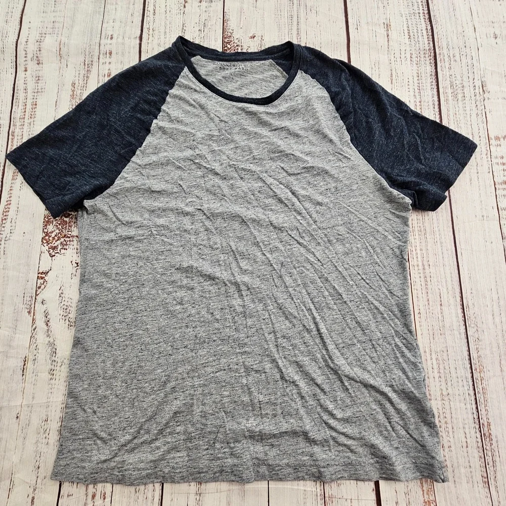 Banana Republic Soft Wash Blue Colorblock Short Sleeve Cotton T-Shirt Men's L